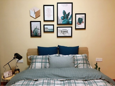 ชุดรูปกรอบลอย Nature (Pink Green)+นาฬิกา ภาพกรอบลอยมีขอบ(สีดำ) 7 ชิ้น + นาฬิกา พร้อมวัสดุติดตั้ง