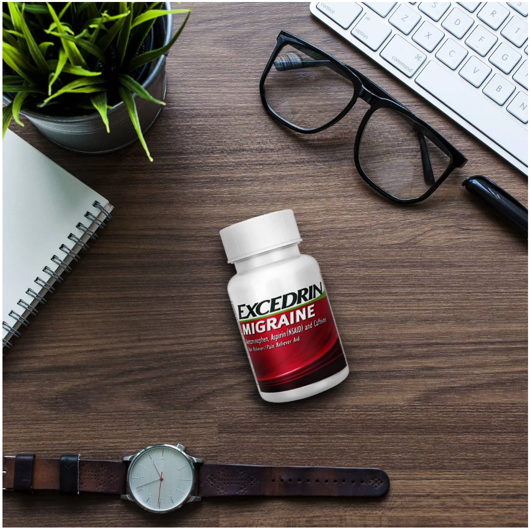 Excedrin Migraine 100 เม็ด ยาบรรเทาอาการไมเกรน วิงเวียนศรีษะ คลื่นไส้ หมดอายุ 06/2027