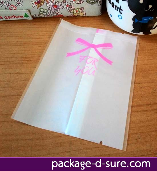 โปรโมชั่น//ถุงซีลกลาง ขอบเรียบ 8.5x11 เนื้อขุ่น โบว์ชมพู แพ็ค 100 ใบ