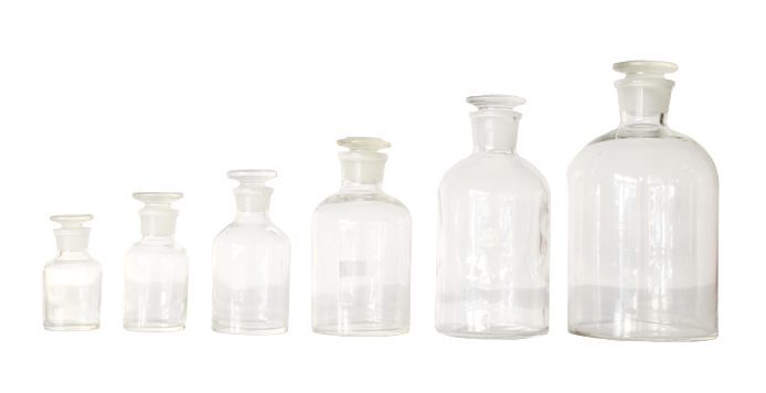 ขวดรีเอเจ้นสีใสปากแคบ + จุกแก้ว clear reagent glass bottle narrow mount