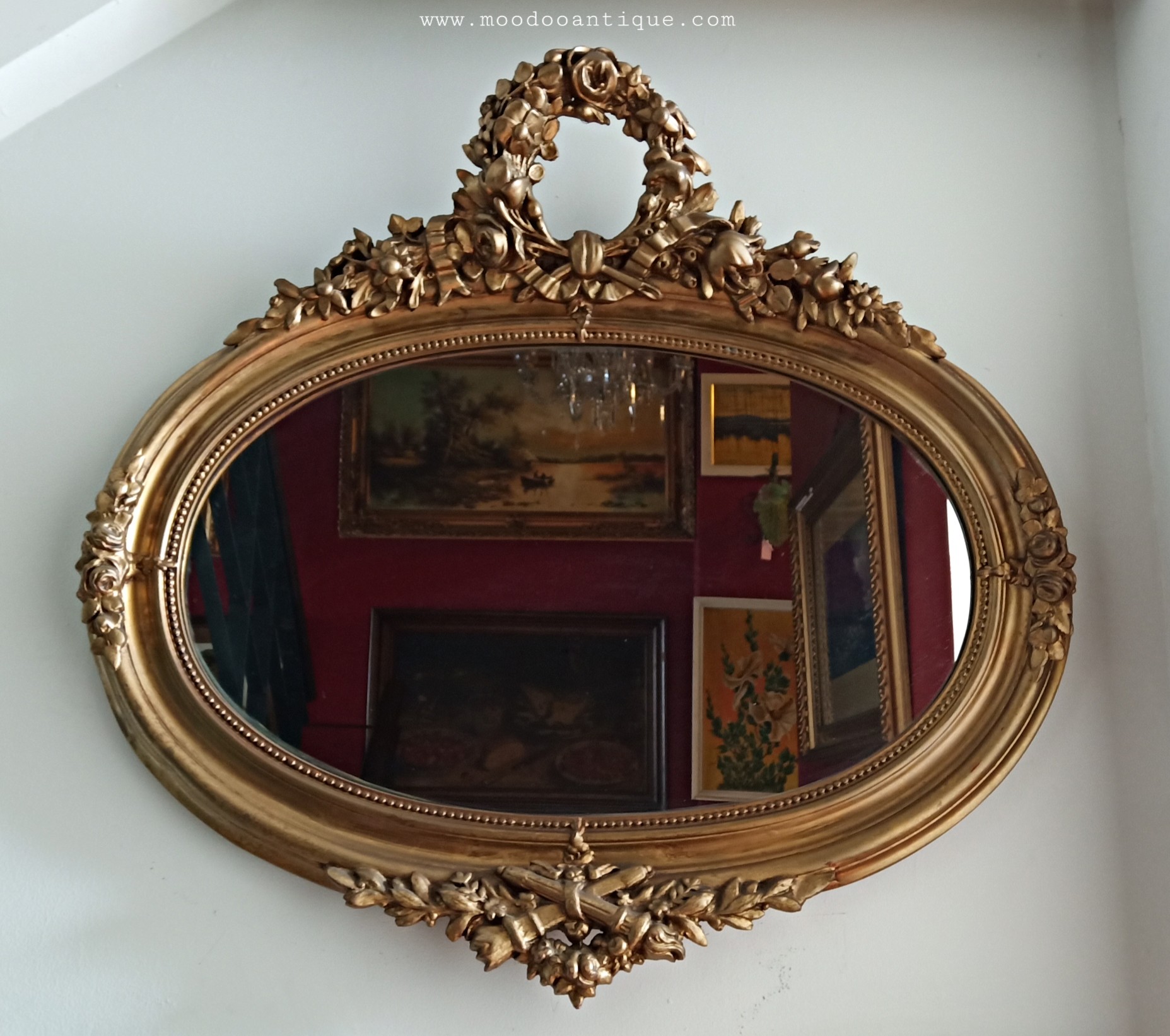 ขายแล้ว Antique French Louis XVI Oval Gilt wood mirror