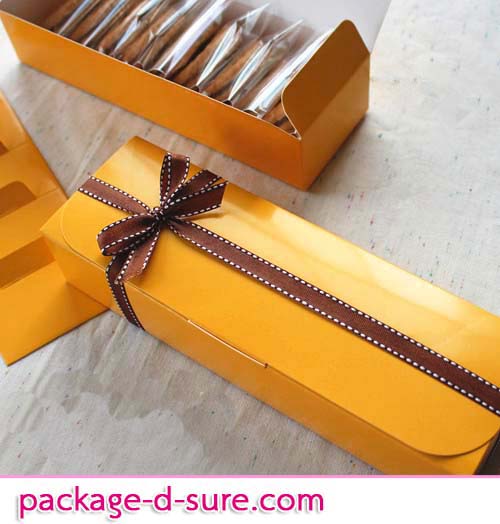 กล่องมาการอง เปิดบน 6.8x21.5x4 สีเหลืองส้ม