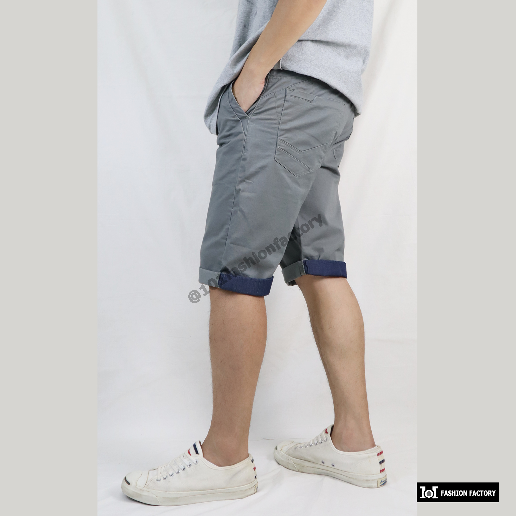 กางเกงขาสั้น 3 ส่วนพับขา NO.702/3 ดีไซน์แฟชั่น ใส่ได้ทุกวัน สีเทาเขียว | US101