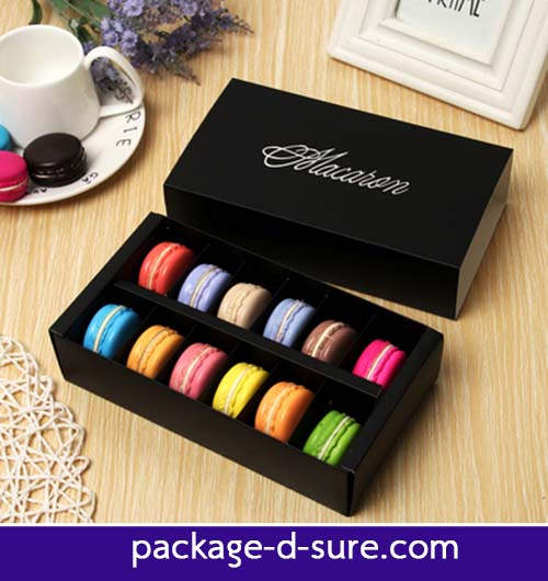 โปรโมชั่น//กล่องมาการอง 12 ชิ้น 20x11x5 สีดำ ลายเซ็นต์ macaron
