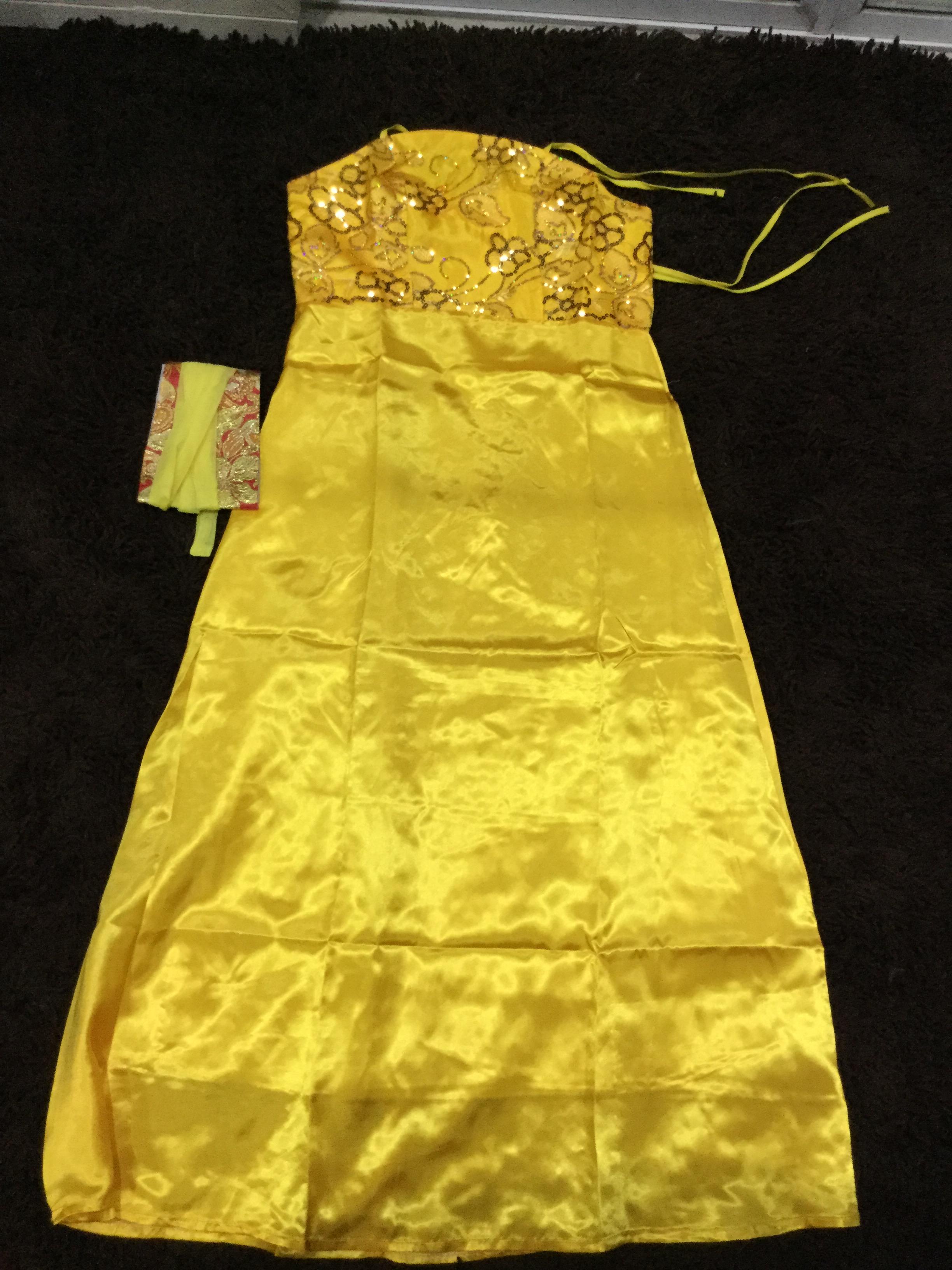 ชุดองค์หญิงราชวงค์ถังสีเหลืองขอบชมพู รหัส HN 282 สินค้าพร้อมส่ง