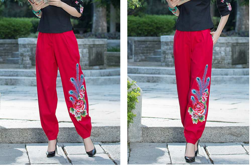 กางเกง ผ้าฝ้าย สีแดง รหัส X 52 สินค้าพร้อมส่ง