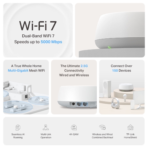 Deco BE25(2-Pack) BE5000 Whole Home Mesh Wi-Fi 7 System