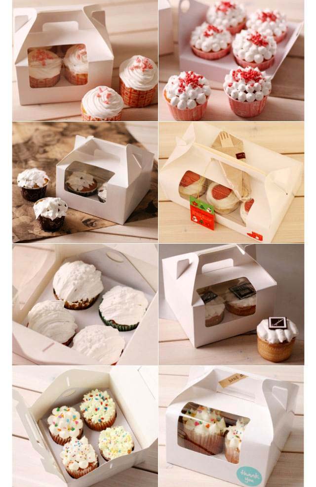 กล่องหูหิ้วคัพเค้ก 4 ชิ้น 15.5x15.5x10 สีขาว