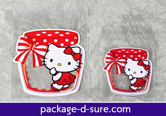 ล้างสต็อก//ถุงคุกกี้ แถบกาว 10x10 ลายคิตตี้ ขวดแยมสีแดง แพ็ค 100 ใบ