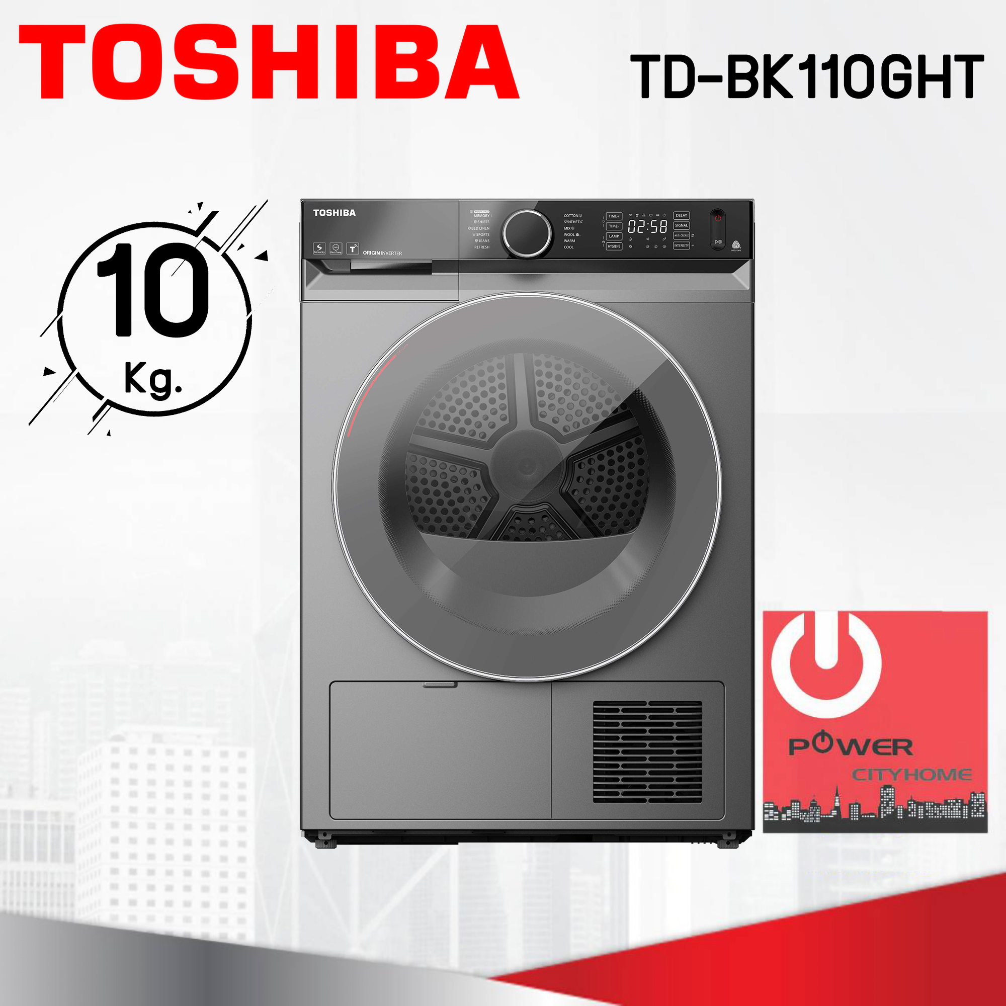 เครื่องอบผ้า Toshiba 10 Kg. รุ่น TD-BK110GHT