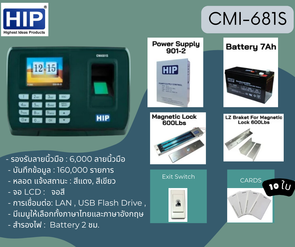 (ชุดติดตั้งเอง) ชุดเซ็ต Access Control เข้า-ออก ประตู แสกนนิ้ว cmi-681s- รองรับลายนิ้วมือ : 6,000 ลายนิ้วมือ
