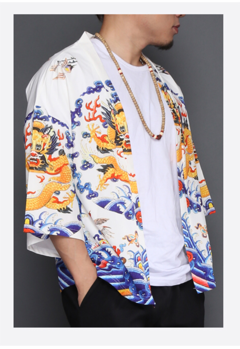 เสื้อแจ๊คเก็ต ลายมังกรสีขาว รหัส HOT 64