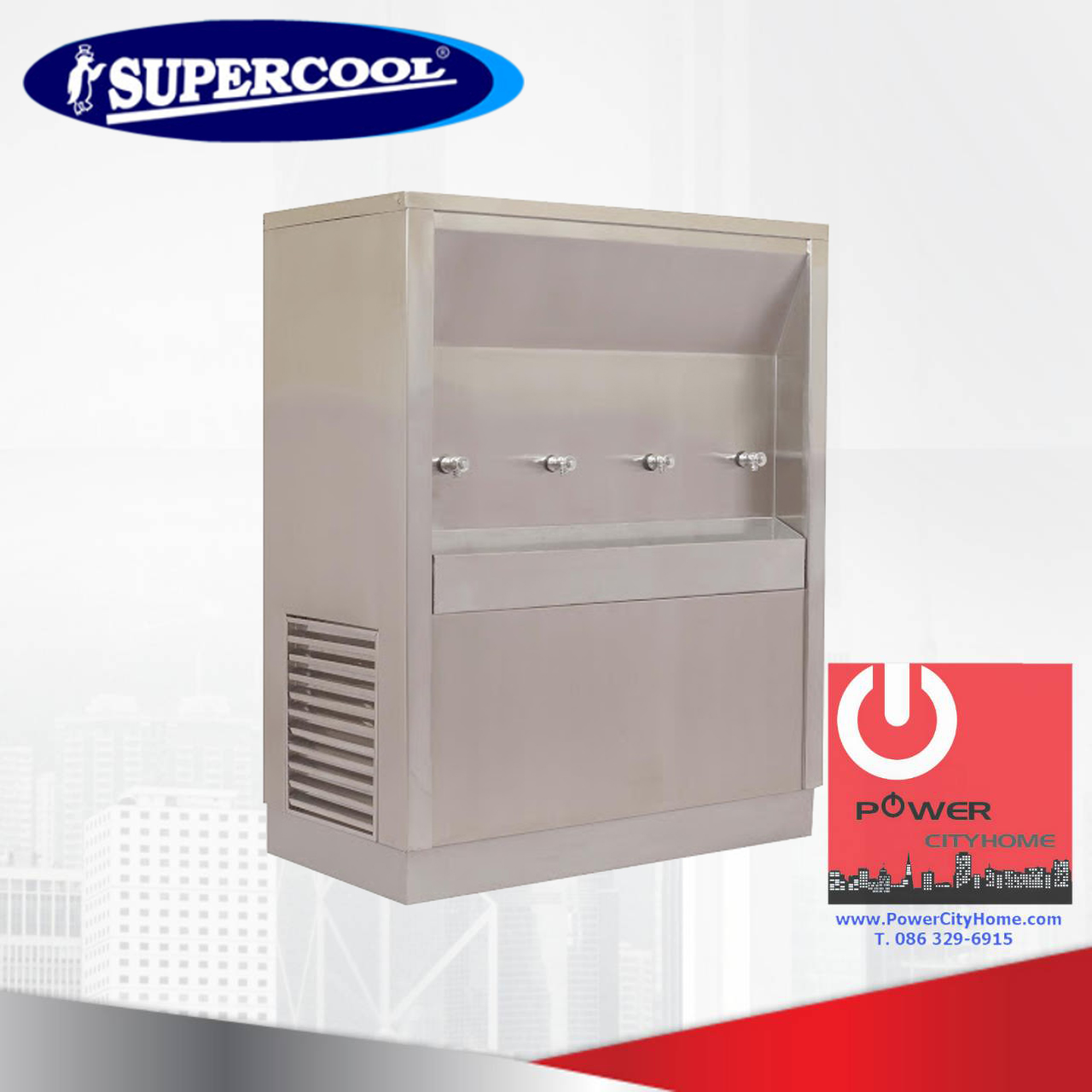ตู้ทำน้ำเย็น Supercool แบบต่อท่อประปา 4 ก๊อก 80 ลิตร รุ่น TSE-4P