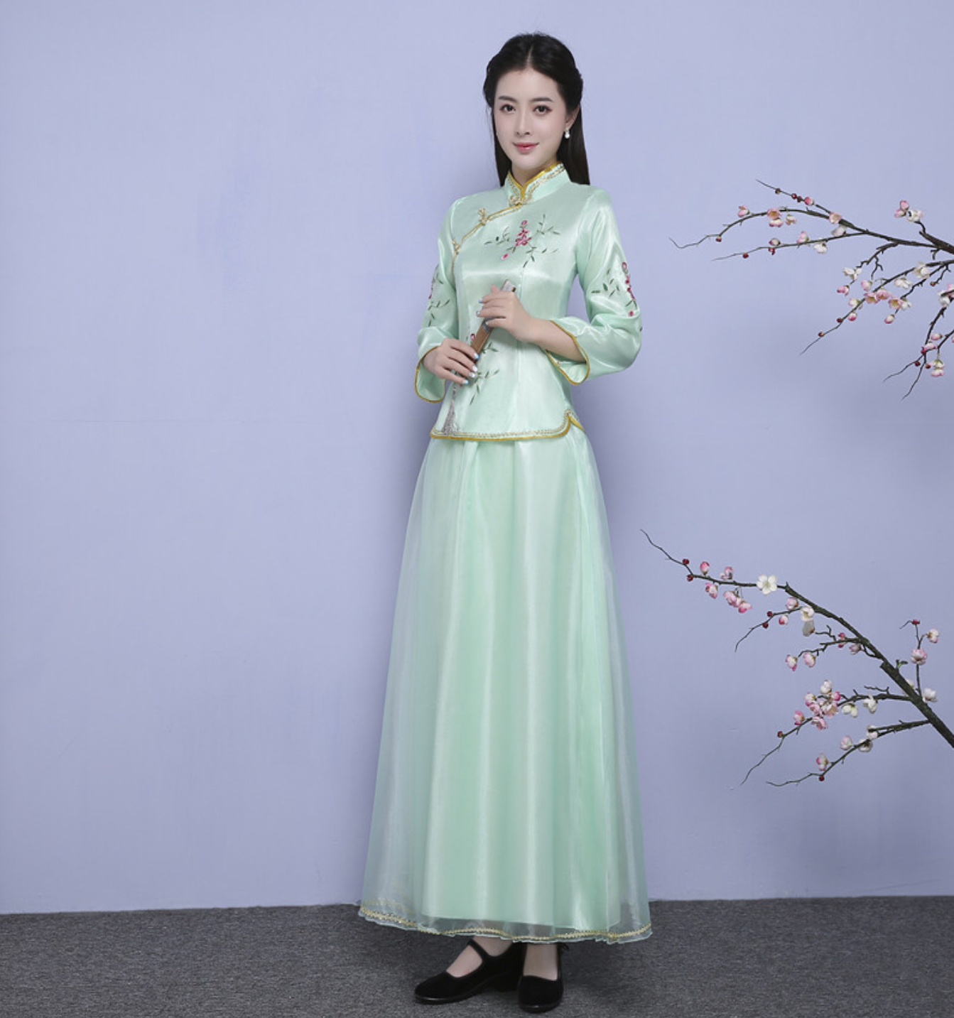 ชุดเสื้อ+กระโปรง สีเขียว รหัส RR65 สินค้าพร้อมส่ง