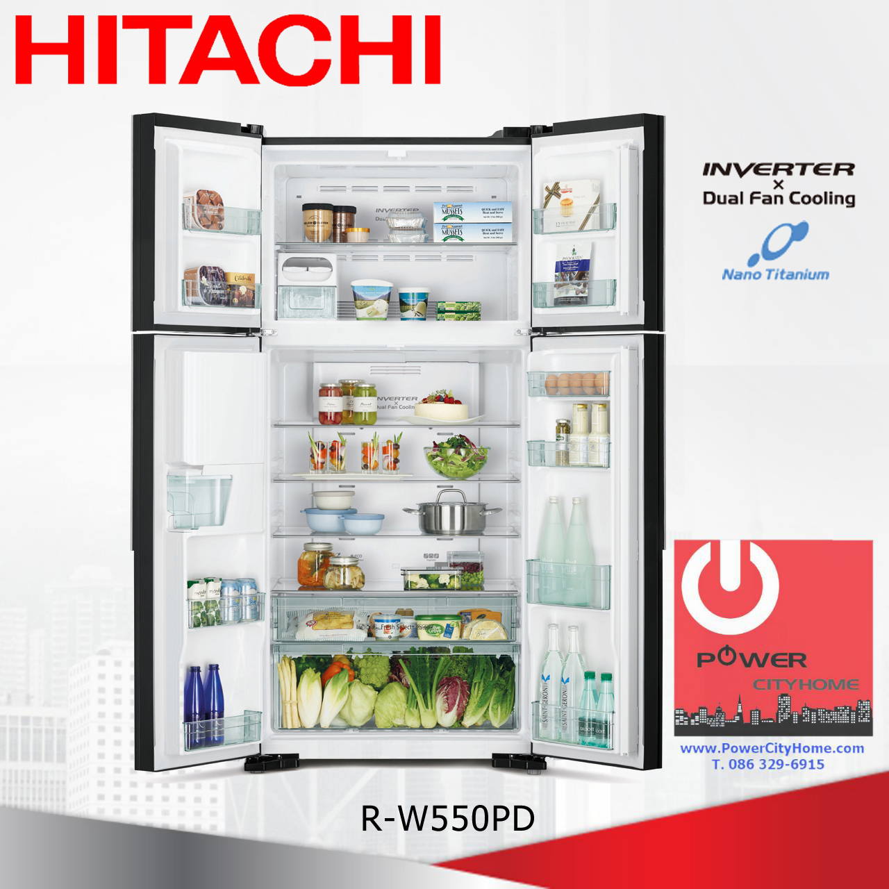 ตู้เย็น 4 ประตู Hitachi 19.1 คิว รุ่น R-W550PD