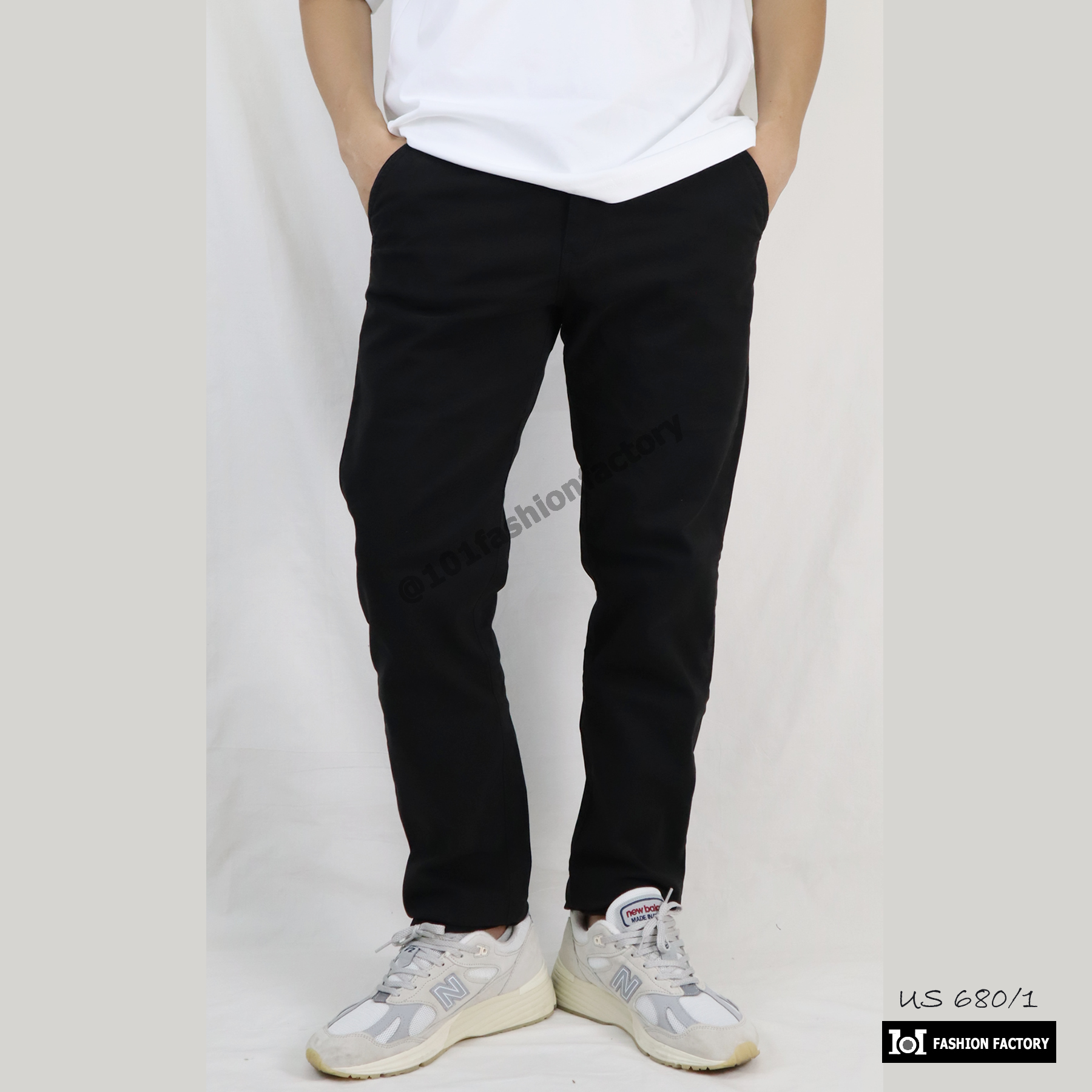 กางเกงขายาวเบสิค NO.680/1 ผ้ายืดทรงกระบอกเล็ก ทำงาน เที่ยว สีดำ | US101