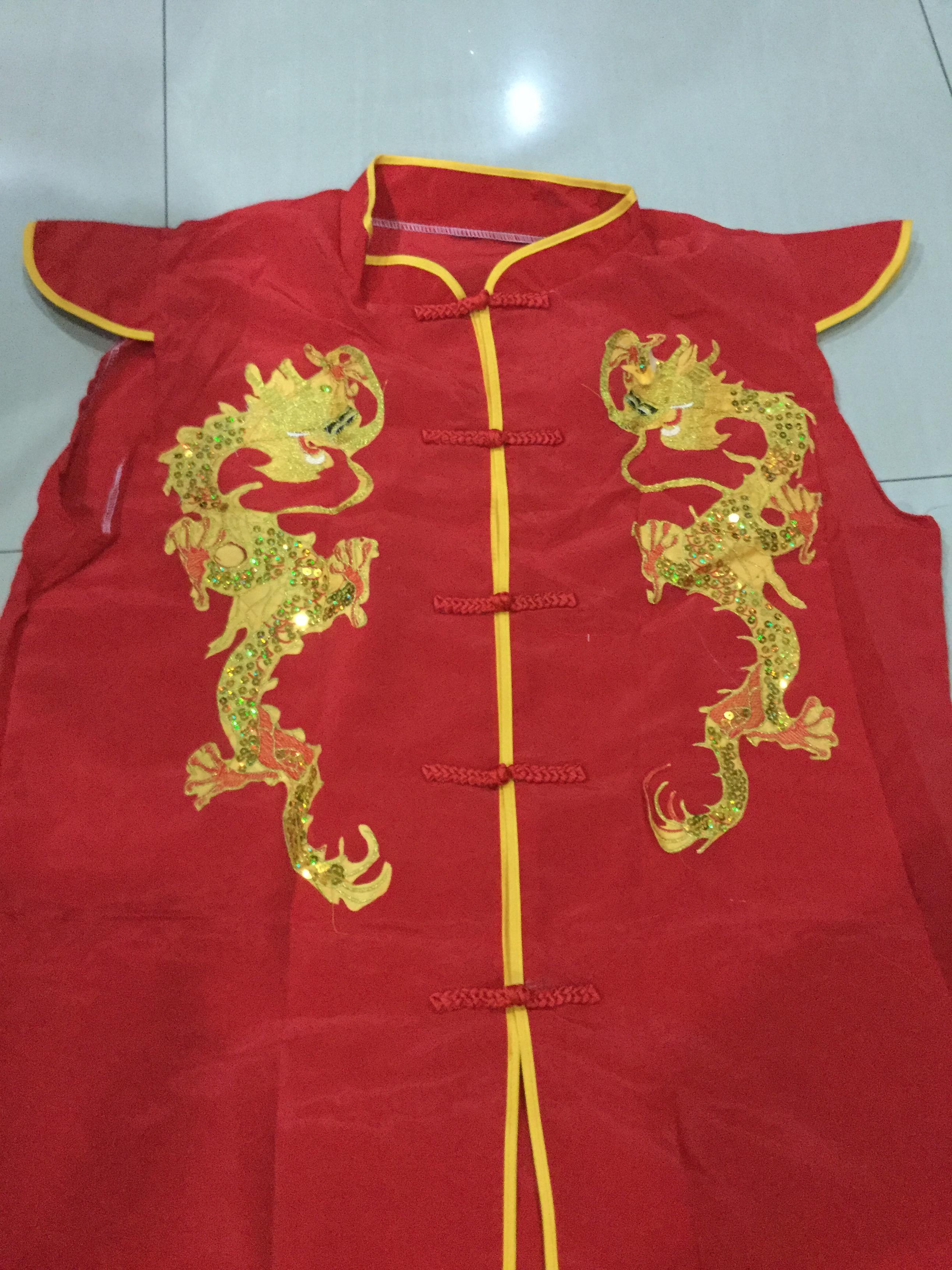 ชุดกังฟู สีแดงลายมังกรทอง รหัส Kung 69 สินค้าพร้อมส่ง