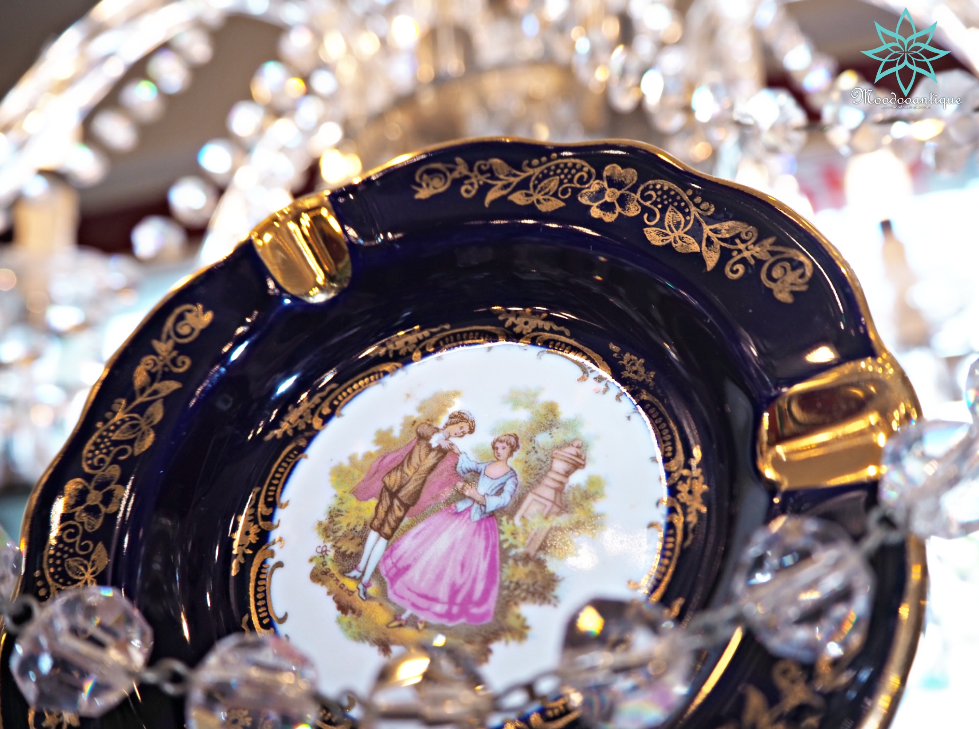 Limoges Ashtray Cobalt Blue W/ Gold 22 kt Trim