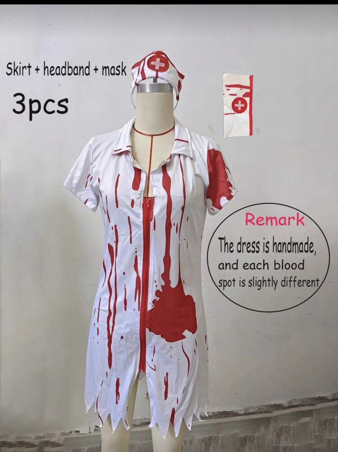 ชุดฮาโลวีนพยาบาล 3 ชิ้น (ชุด+หมวก+แมส)