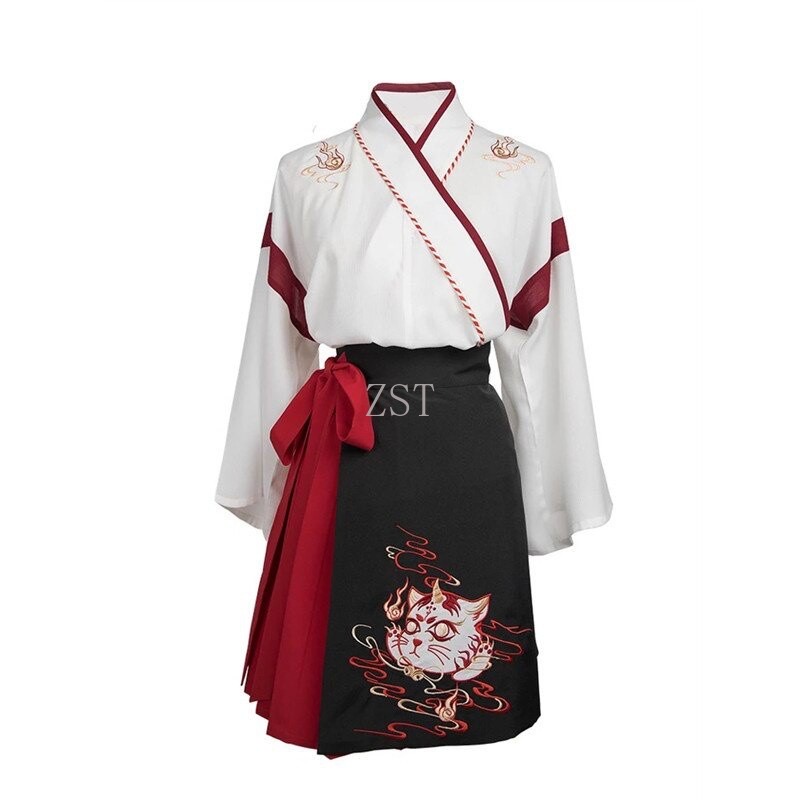 #กิโมโน เสื้อ+กระโปรง สีขาวดำ