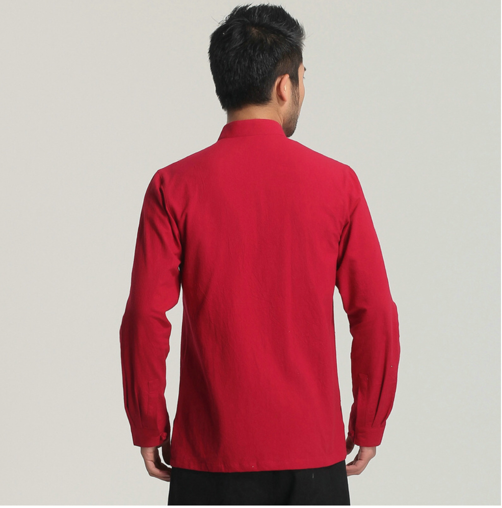 เสื้อจีนผ้าฝ้ายแขนยาวสีแดง รหัส YH 105