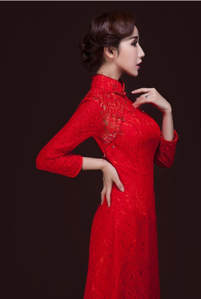 ชุดจีนยาว ลูกไม้แขนยาว รหัส TM159 สินค้าพร้อมส่ง