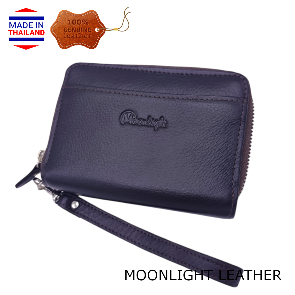 กระเป๋าสตางค์ผู้หญิง MOONLIGHT ใบกลาง ซิปรอบ สีน้ำตาล ทำจากหนังวัวแท้แสนนุ่ม ทนทาน โดนน้ำได้ ไม่ลอกร่อน กล่องแบรนด์แท้