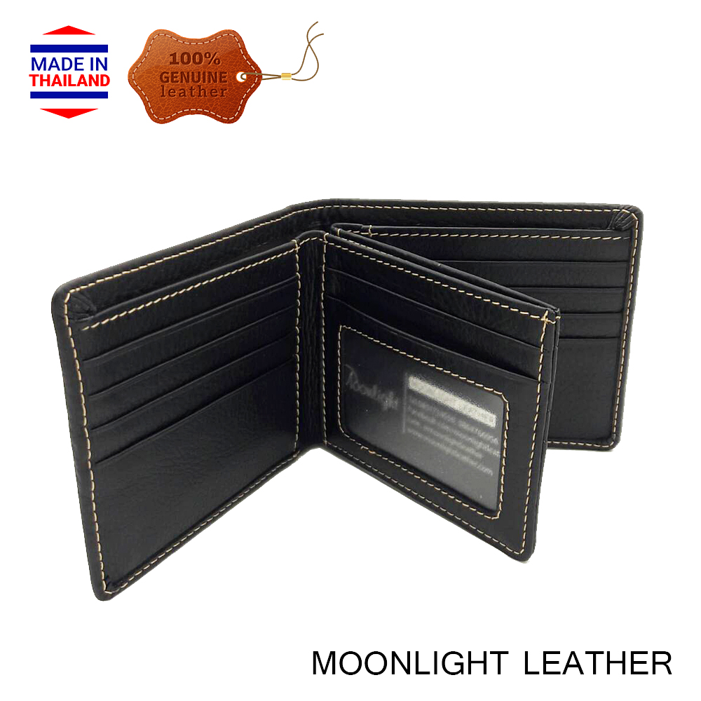 กระเป๋าสตางค์หนังวัวแท้ Moonlight รุ่น Junction ใส่แบงค์ได้ 3 ช่อง ใส่บัตรได้ 18 ใบ สีดำ สวย ทน นิ่ม มีกล่องให้