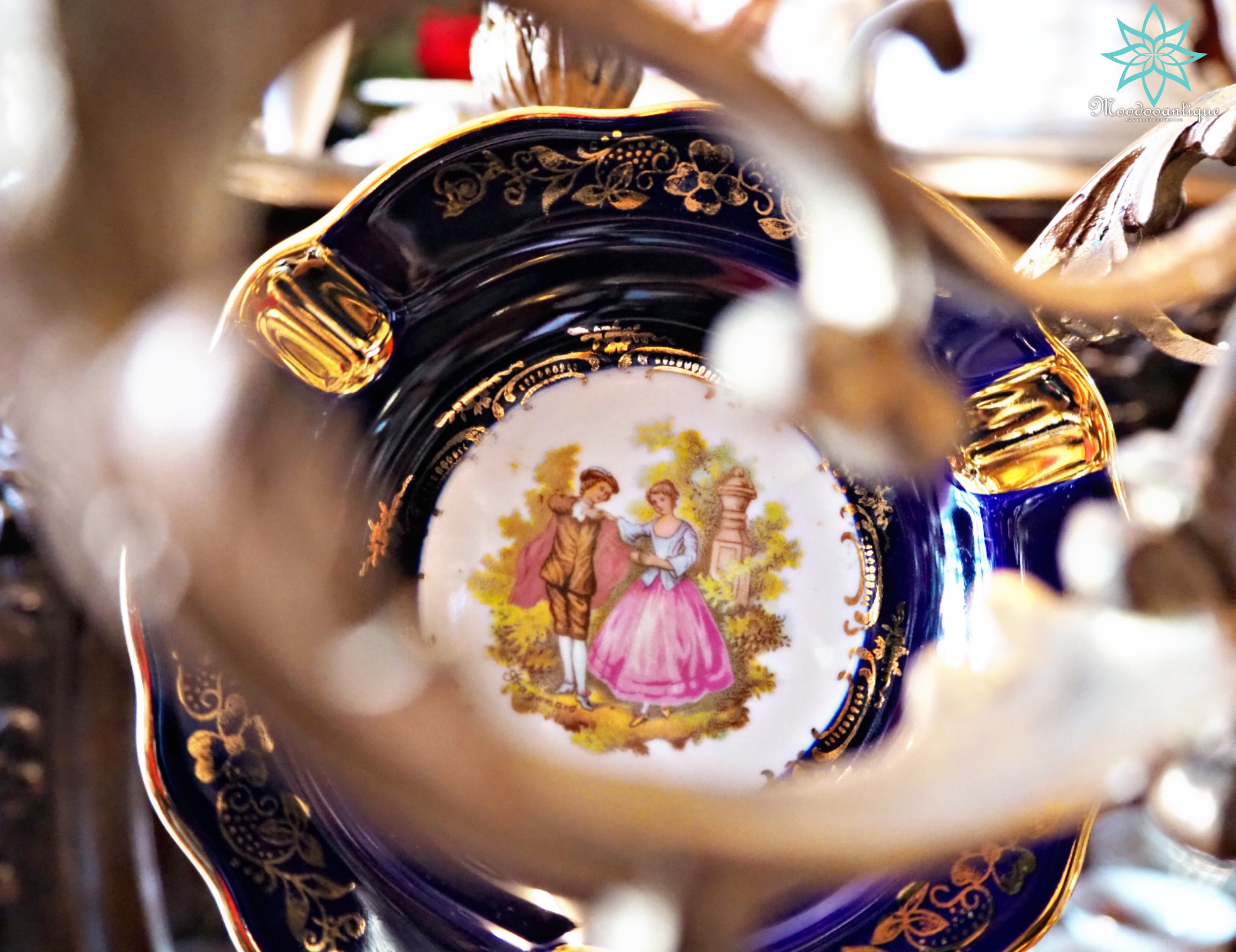 Limoges Ashtray Cobalt Blue W/ Gold 22 kt Trim