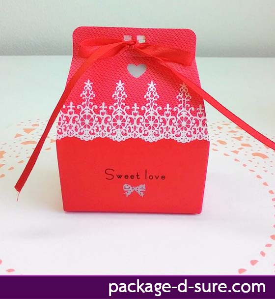 กล่องใส่ของชำร่วย ผูกโบว์ด้านหน้า 4.5x7x4.2 ลาย sweet love