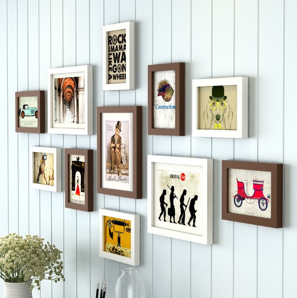 ชุดกรอบรูปติดผนัง Brown&White11 (History) กรอบรูปไม้สีขาวน้ำตาล 11 ชิ้น พร้อมภาพตามแบบและวัสดุติดตั้ง