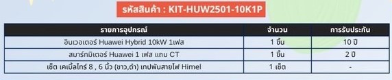 เซ็ต อินเวอร์เตอร์ 10kW 1 เฟส KIT-HUW2501-10K1P