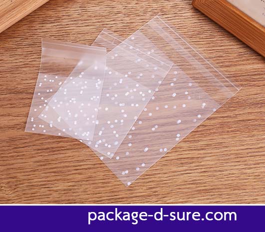 ล้างสต็อก//ถุงคุกกี้แถบกาว 7x7 เนื้อกึ่งขุ่น ลายจุดขาว แพ็ค 100 ใบ