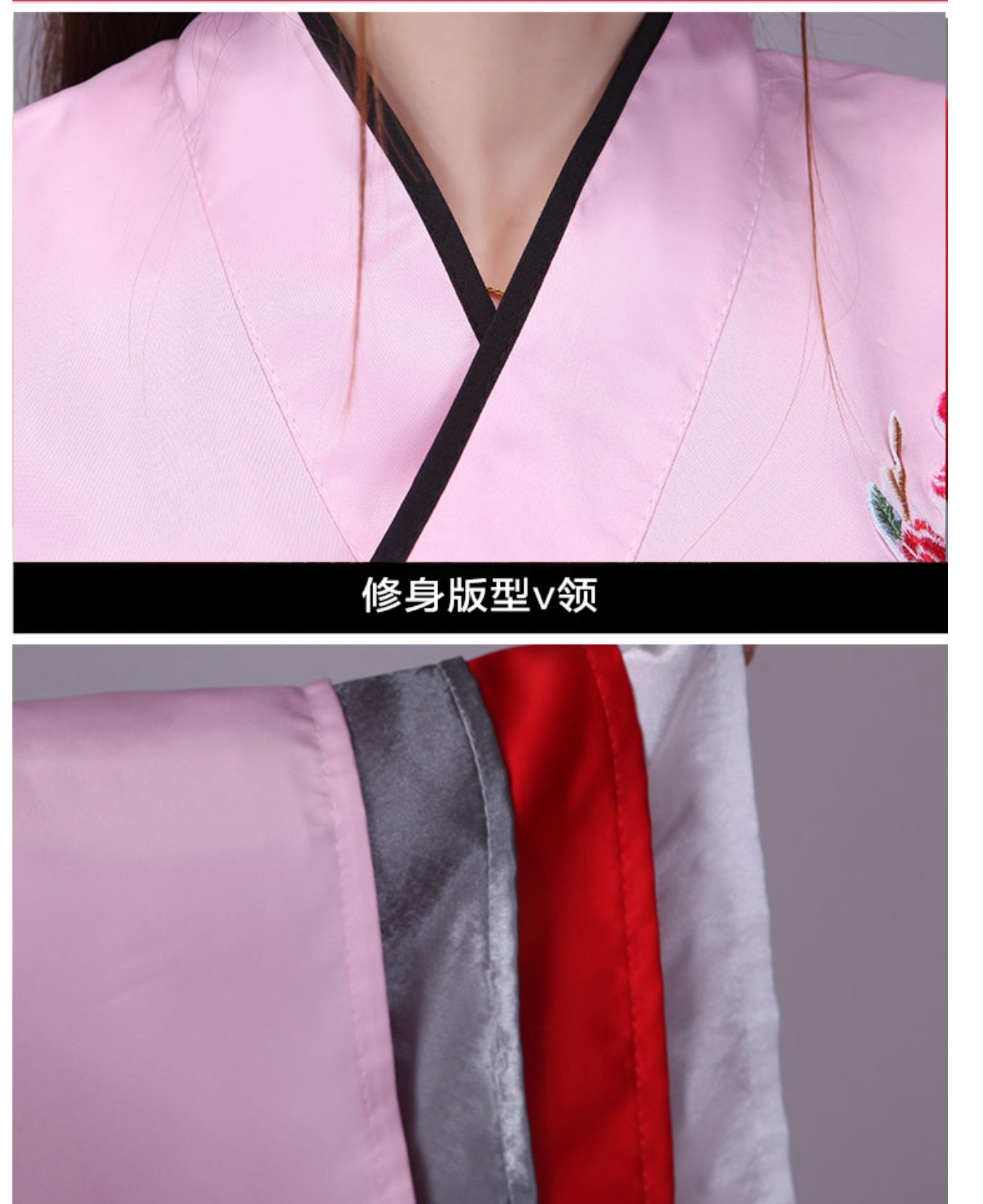 ชุดจีนสตรีฮั่นโบราณ สีขาว-ชมพู ลายปักดอกไม้ รหัส VP95 สินค้าพร้อมส่ง