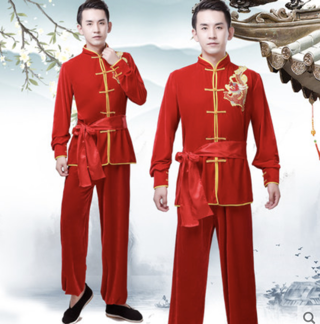 ชุดกังฟูสีแดงผ้ากำมะหยี่ รหัส TC 79 สินค้าพร้อมส่ง