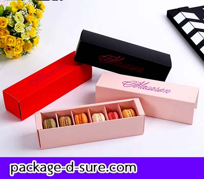โปรโมชั่น//กล่องมาการอง 6 ชิ้น 5.4x20.5x5.3 สีแดงสด ลายเซ็นต์ macaron