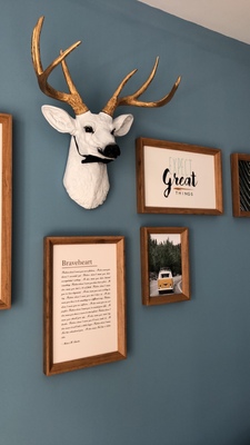 ชุดรูปกรอบลอยพร้อมหัวกวาง White Stag Head (Timber) ภาพกรอบลอย6ชิ้น+หัวกวาง+ชั้นวางพร้อมวัสดุติดตั้ง