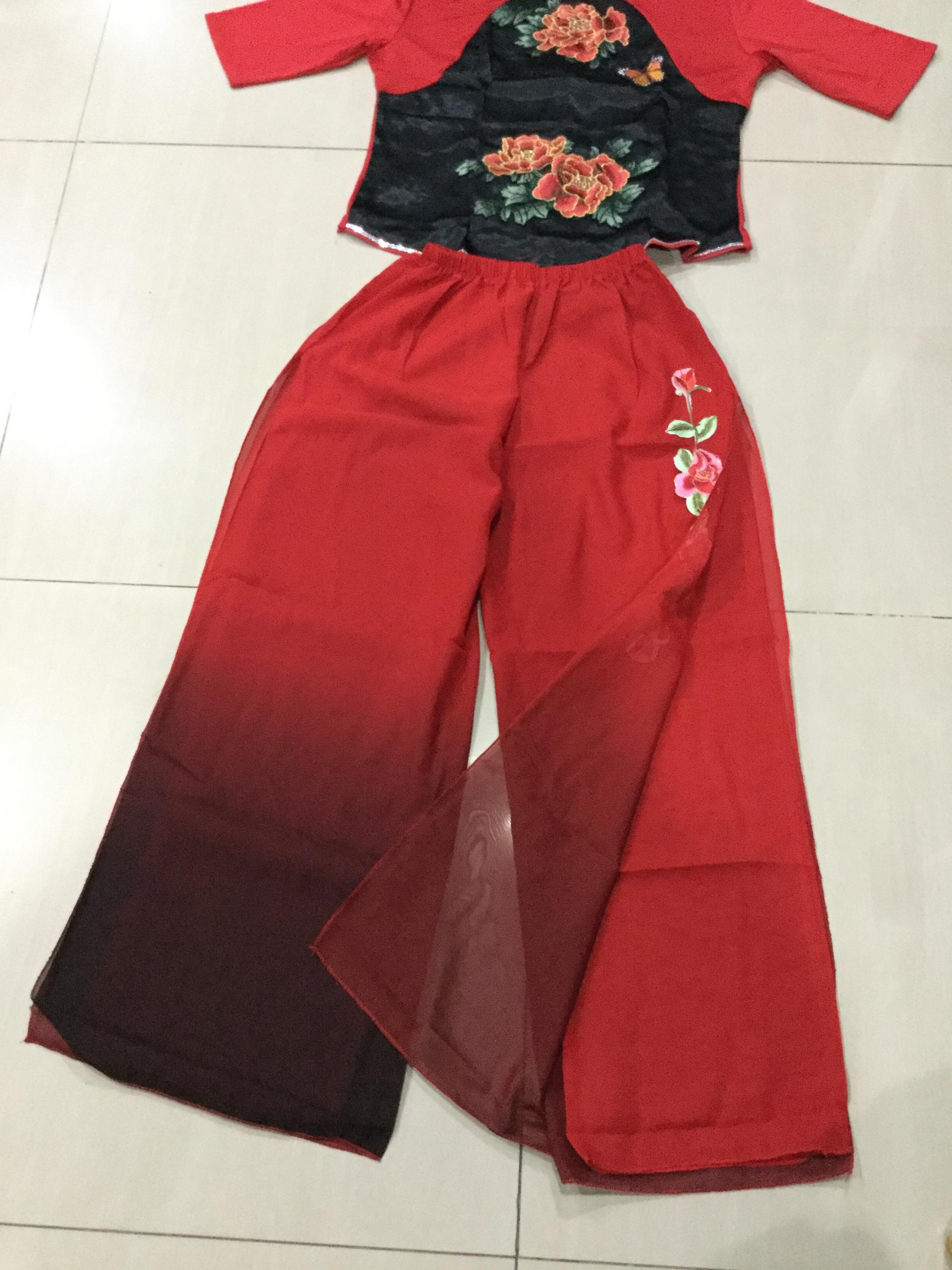 ชุดเต้น สีแดง ดำ ผ้ายืด รหัส BA 84 ,สินค้าพร้อมส่ง