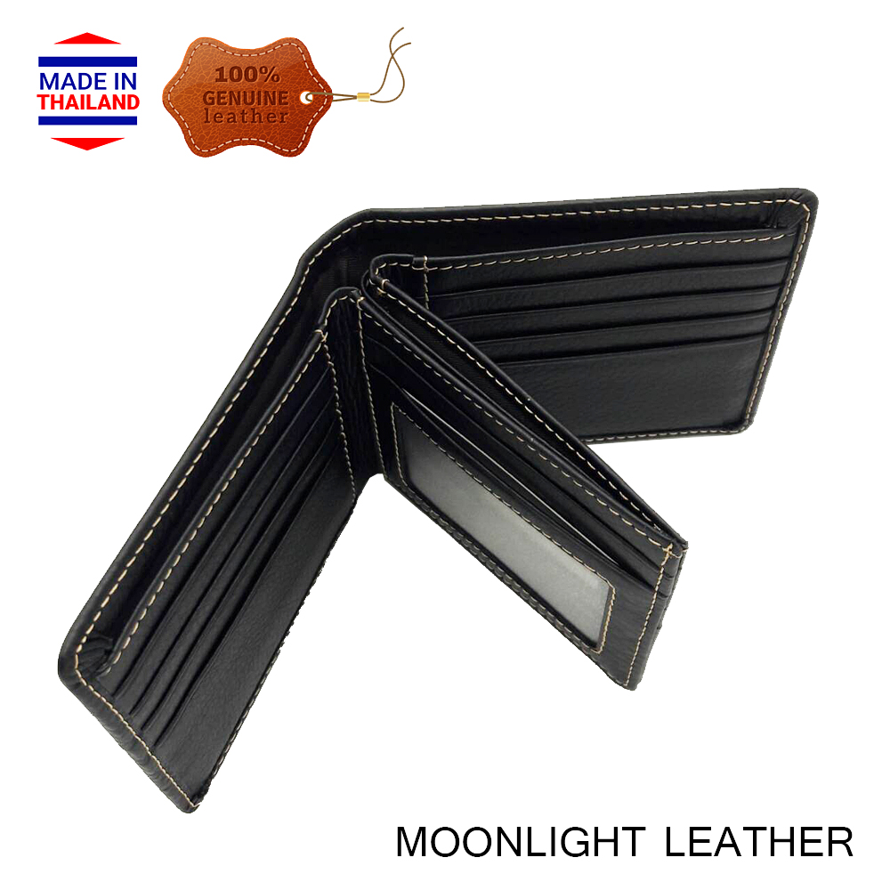 กระเป๋าสตางค์หนังวัวแท้ Moonlight รุ่น Junction ใส่แบงค์ได้ 3 ช่อง ใส่บัตรได้ 18 ใบ สีดำ สวย ทน นิ่ม มีกล่องให้