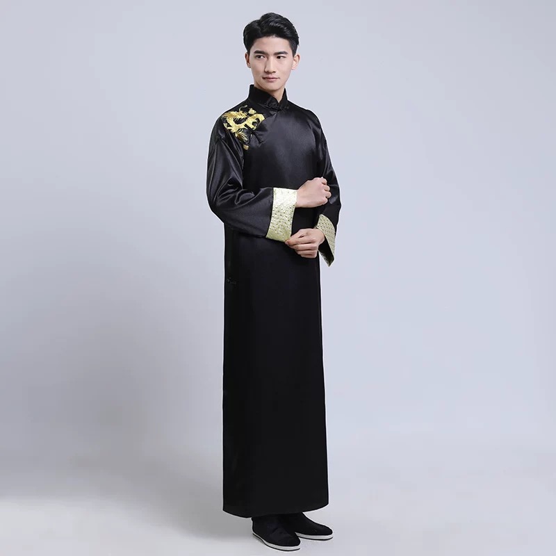 #ฉี่พ่าวดำ ลายปักมังกร ผ้าไหมจีน+โพลี รหัส FC 105