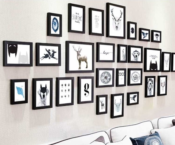 ชุดกรอบรูปติดผนัง สีดำล้วน 28 ชิ้น กรอบรูปตกแต่งบ้าน มีภาพตามแบบให้พร้อมวัสดุติดตั้ง Gallery Wall Frames set Black28