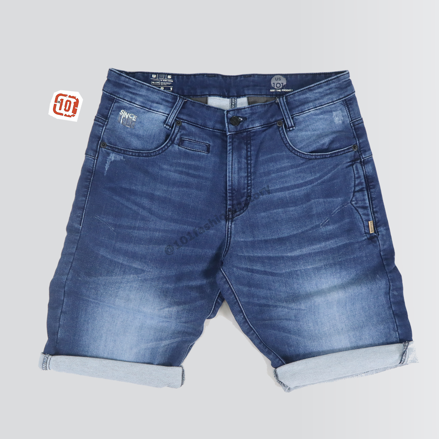 ขาสั้นยีนส์ US682/9 กางเกงยีนส์ผู้ชายขาสั้น ผ้าเดนิมยืดแฟชั่น สีกรม | US101