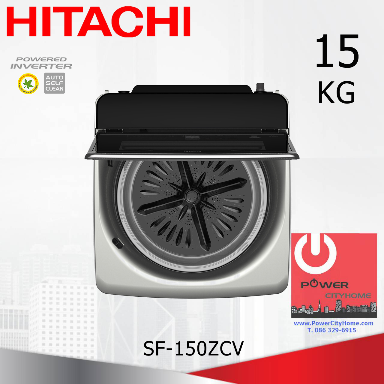 เครื่องซักผ้า Hitachi Dual Jet, Built in Heater 1 ถัง 15 กก. รุ่น SF-150ZCV