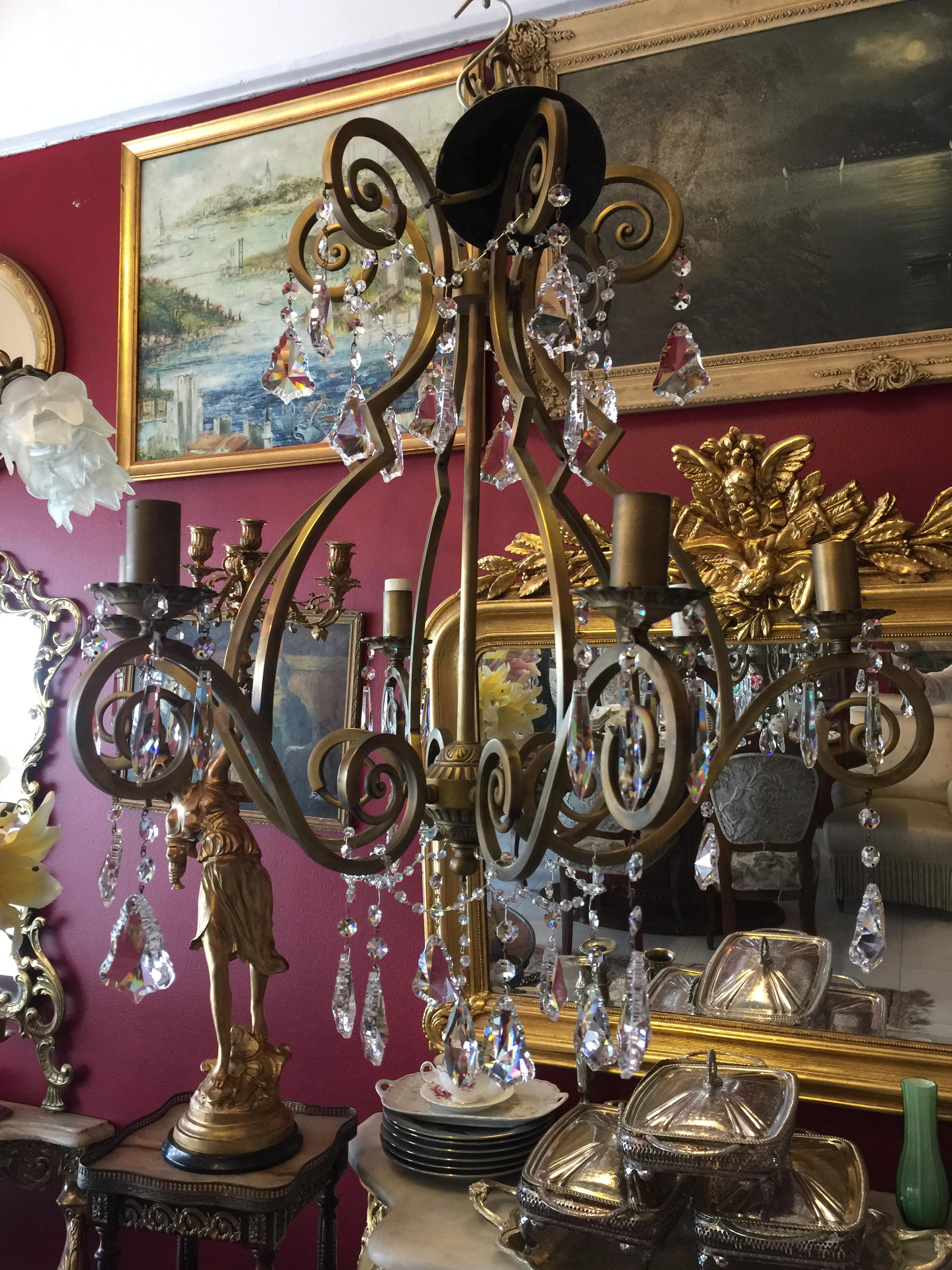 SOLD OUT French Brass and asfour crystal chandeliers with 6 lights