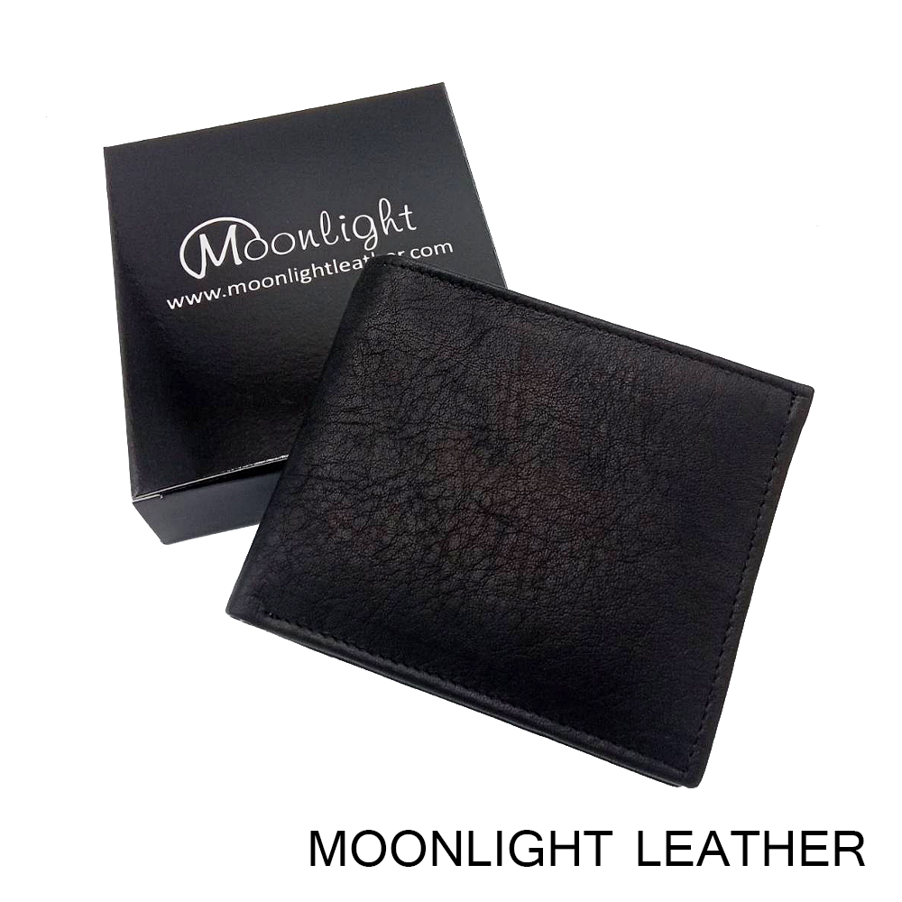 กระเป๋าสตางค์หนังวัวแท้ สำหรับผู้ชาย แบรนด์ Moonlight รุ่น Calf สีดำ สวย ทน เบาบาง นิ่มมาก พร้อมกล่องเป็นของขวัญได้