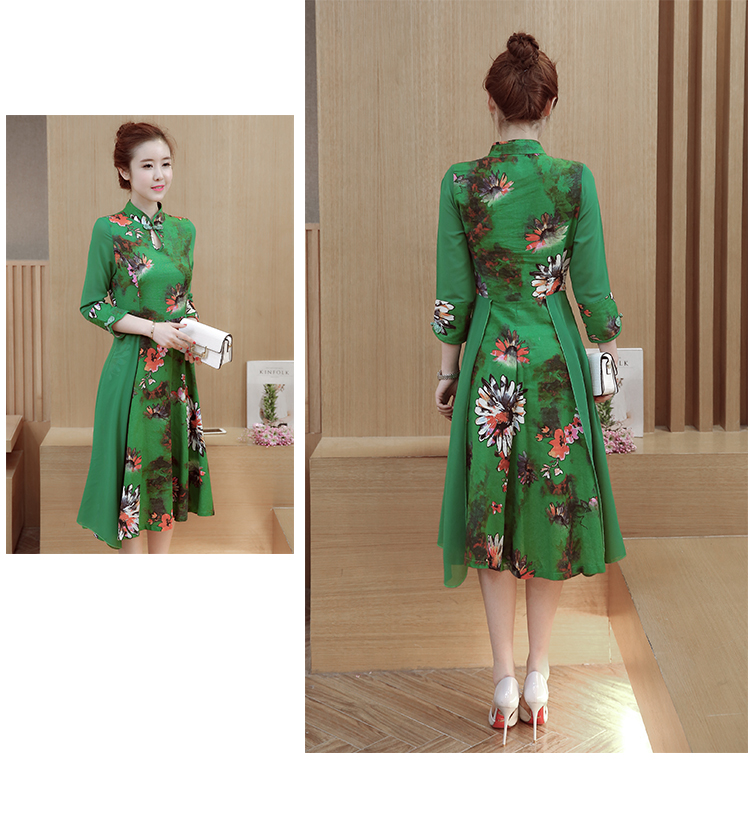 เดรสผ้าฝ้าย ลายดอกสีเขียว รหัส BGB 50 สินค้าพร้อมส่ง