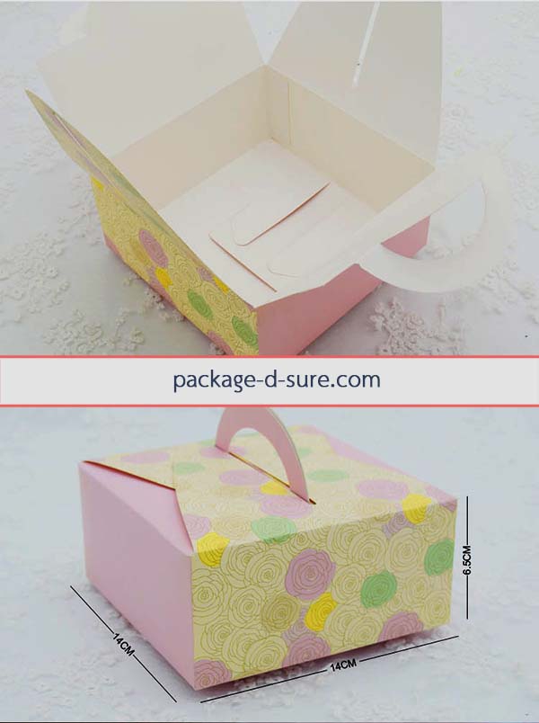 โปรโมชั่น//กล่องจัตุรัส หูหิ้ว 14x14x6.5 เหลือง ชมพูอ่อน ลายกุหลาบ