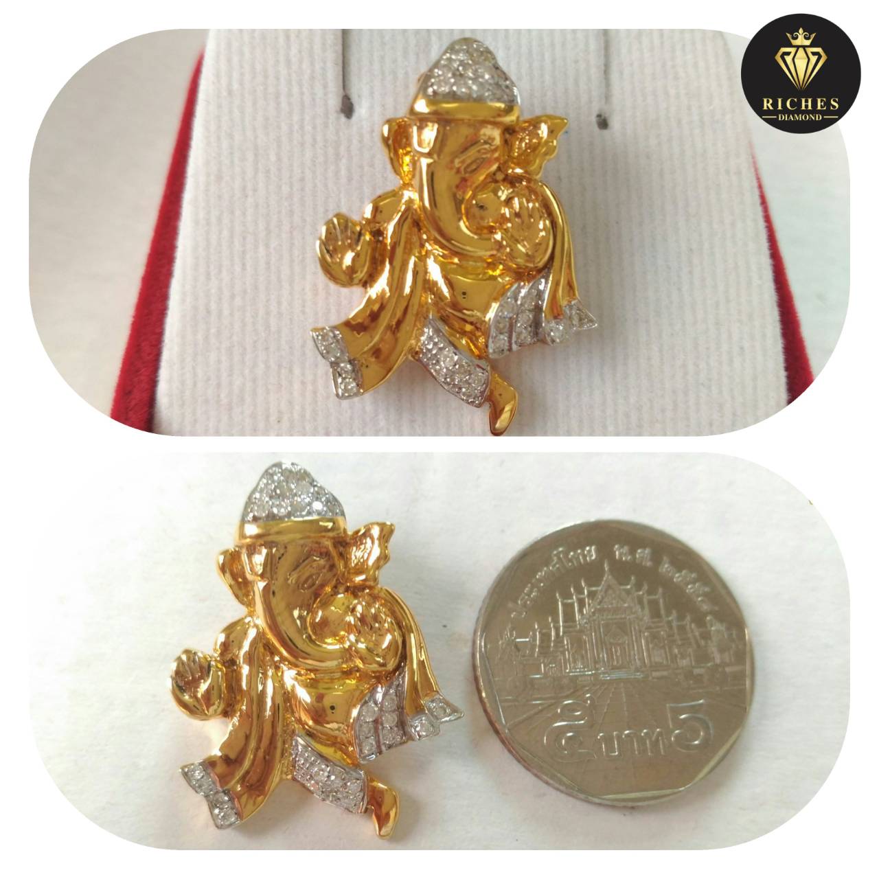 จี้พระพิฆเนศทองคำแท้ประดับเพชรแท้น้ำหนักรวม 0.27 cts