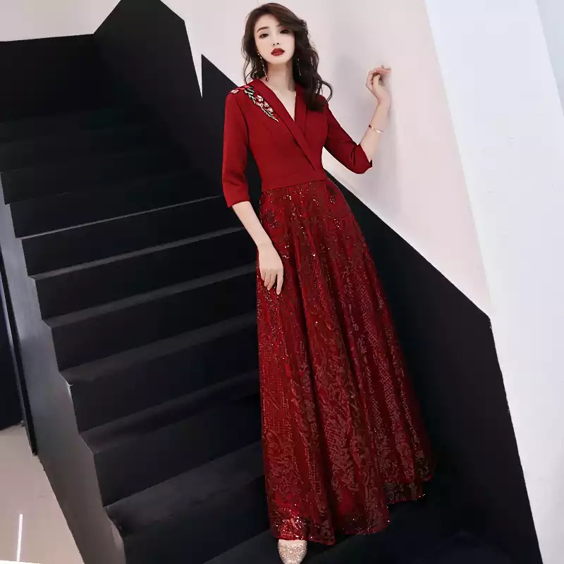 เดรสยาว ผ้าเส้นใยสังเคราะห์ +ซาติน+spandex เนื้อดี ใส่สบาย ผ้านุ่ม รหัส US 48