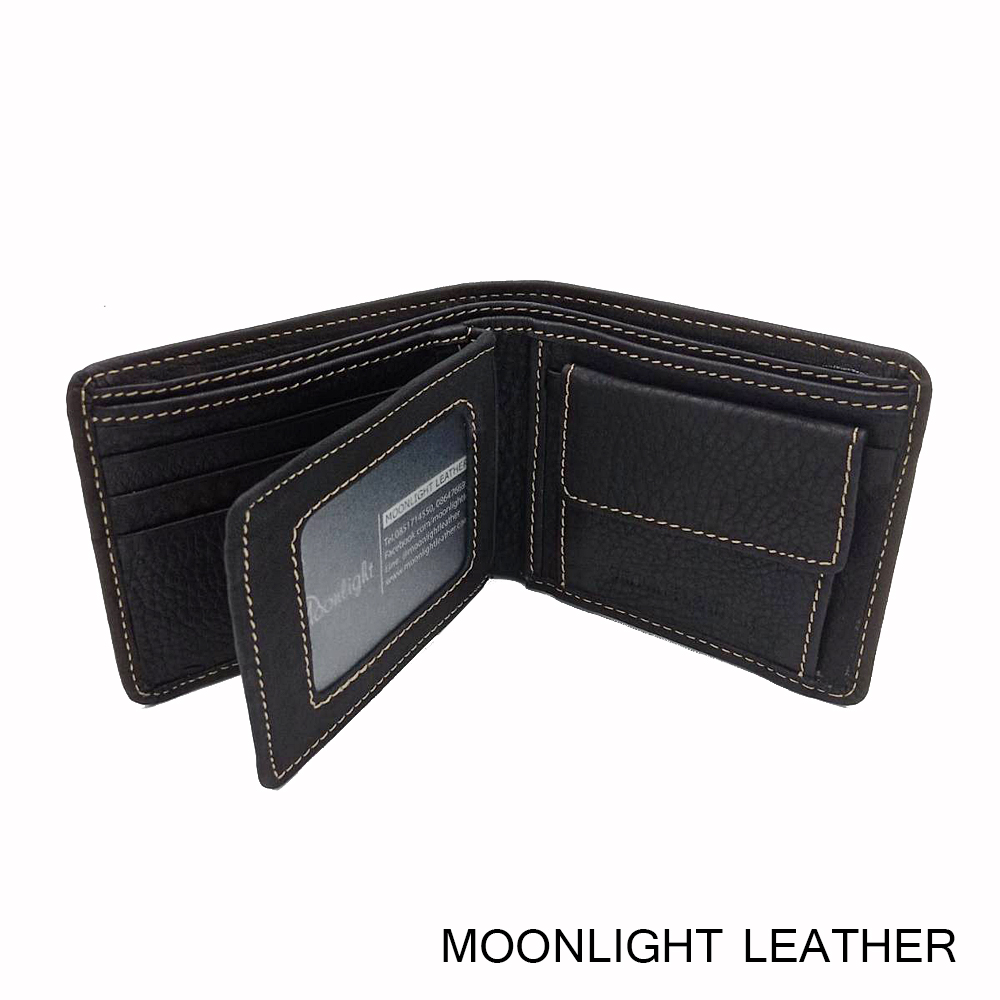 กระเป๋าสตางค์ชายหนังแท้ รุ่น Less But More Ep.09 มีกระเป๋าใส่เหรียญ หนังนุ่มมาก แข็งแรง ไม่ลอกร่อน สีดำ มีกล่องพร้อมเป็นของขวัญได้